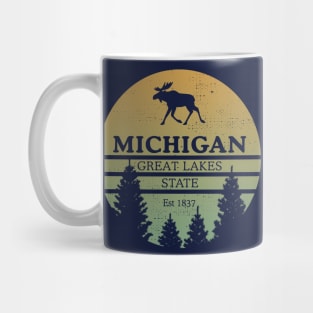Michigan Great Lakes State Moose Trees Souvenir Distressed Mug